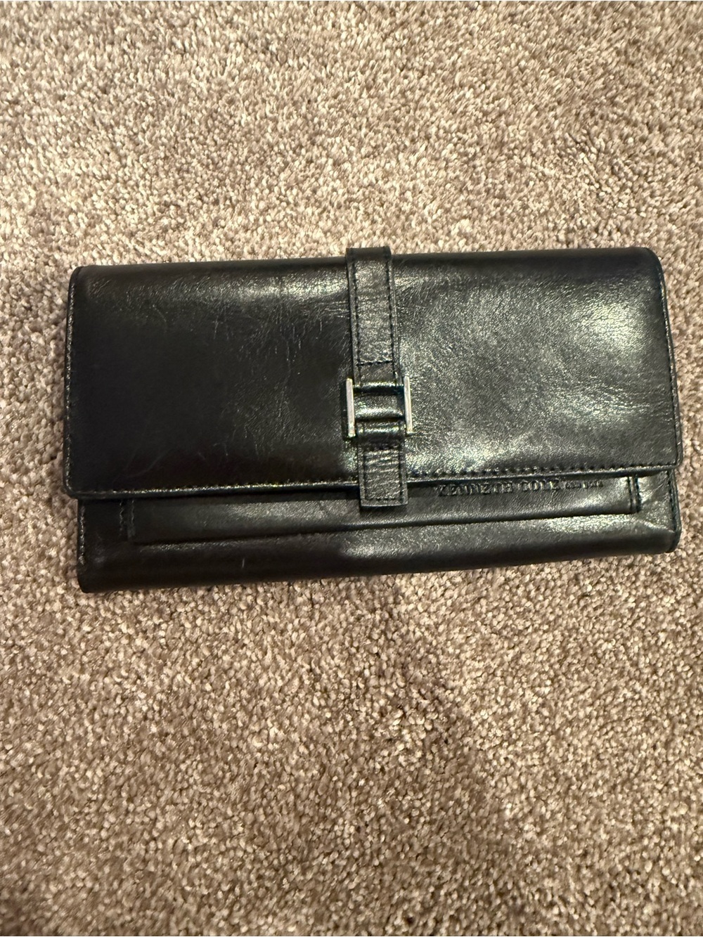 Kenneth Cole Black Leather Foldover Wallet with Buckle Detail